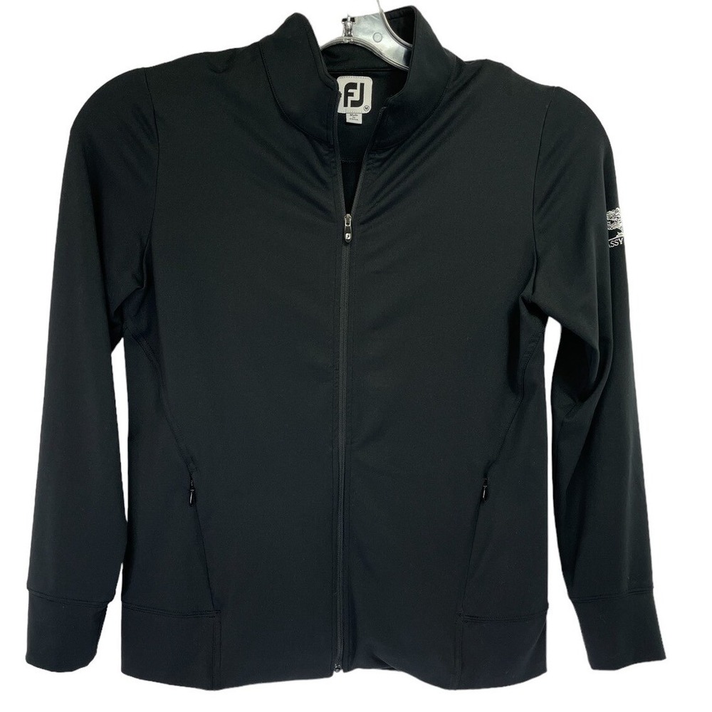 FOOTJOY FJ /Grassy Hill C.C. Womens Sz Medium Black ZIp Up Golf Jacket (O21) EUC